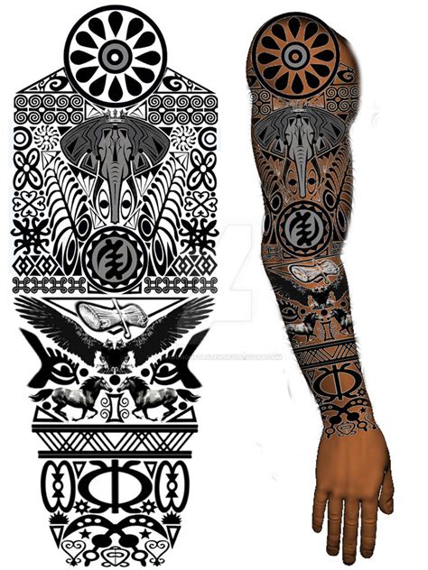 Tattoo sleeve featuring symbolic imagery