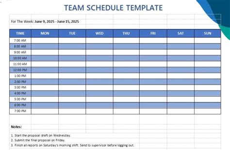 Team Calendar Template