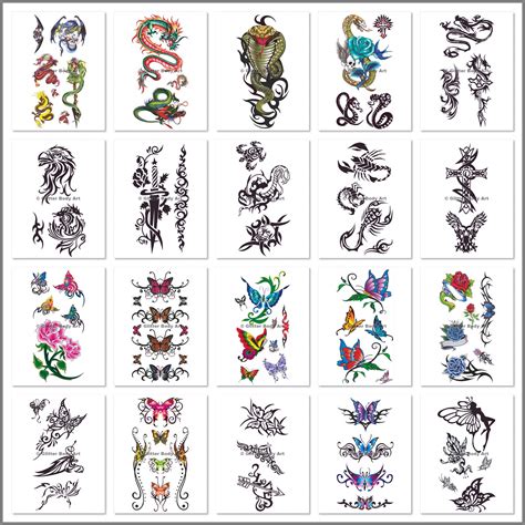 Temporary tattoo sheets with various designs