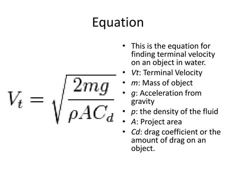 Illustration of terminal velocity formula