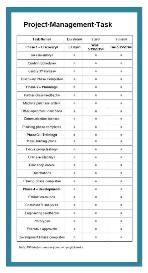 Time management task list templates