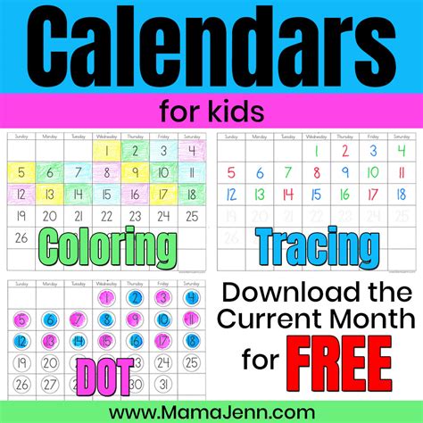 Tracing Calendars for Children