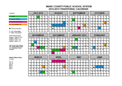 Wake County Schools Traditional Calendar Image 1