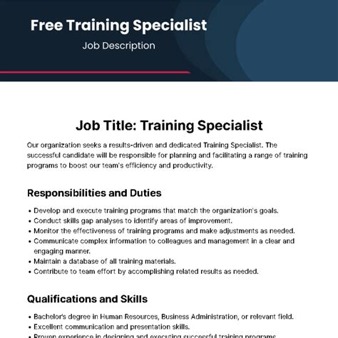 Training Specialist Responsibilities