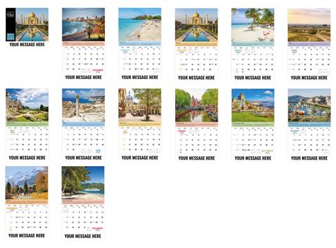 Travel-themed calendar with images of different destinations