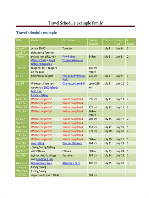 Travel Schedule