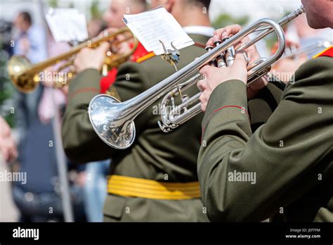 Trumpet player in a military parade