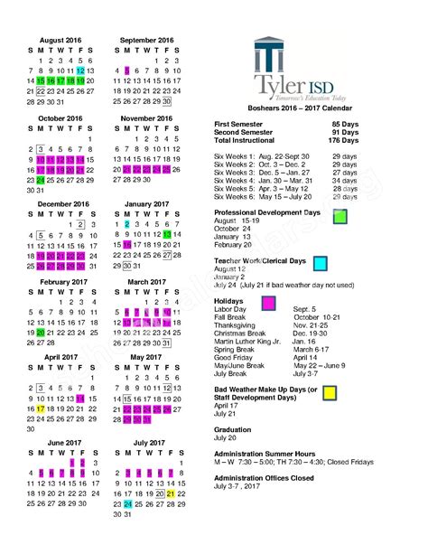 Tyler ISD Calendar Academic Schedule