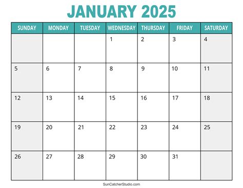 Types of 5 January 2025 calendars