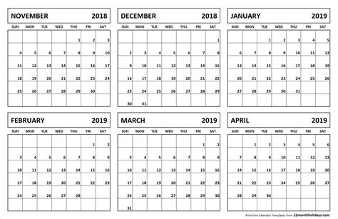 Types of 6 month calendar views