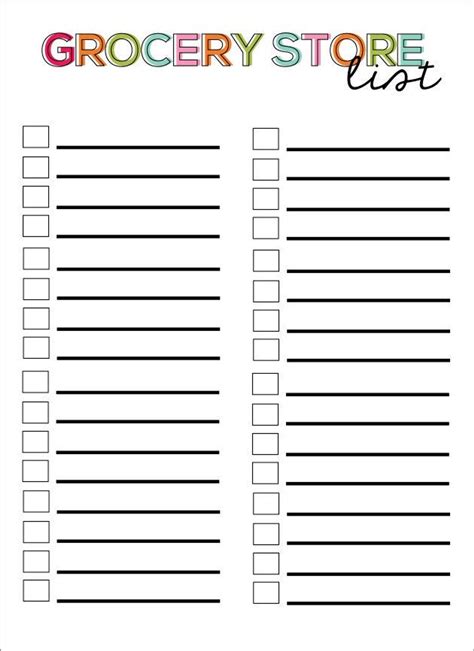 Types of Printable Grocery Lists