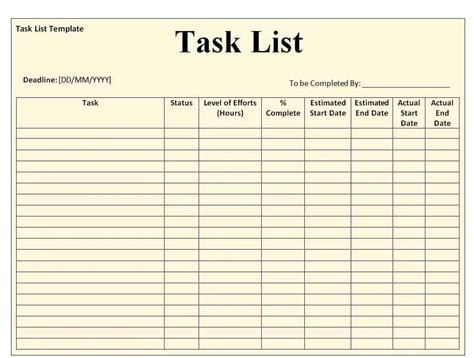 Types of printable task list templates