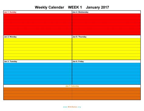 Types of weekly calendars