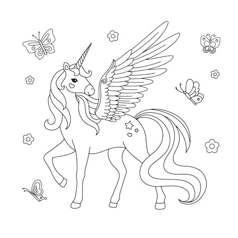 Unicorn coloring pages with butterfly