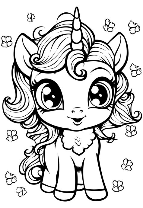 Unicorn coloring pages with cartoon-style unicorns