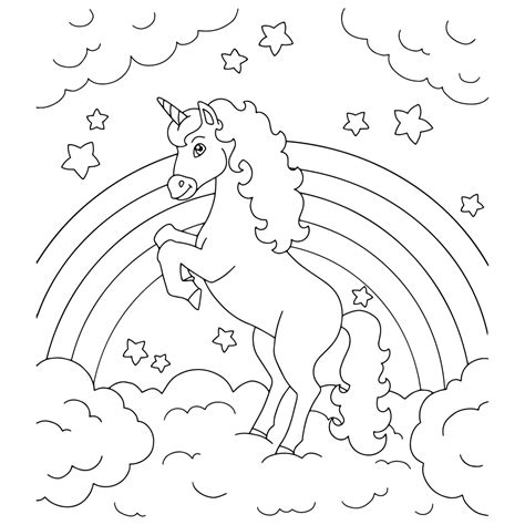 Unicorn coloring pages with clouds