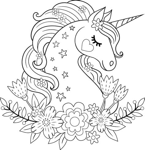 Unicorn coloring pages with flower