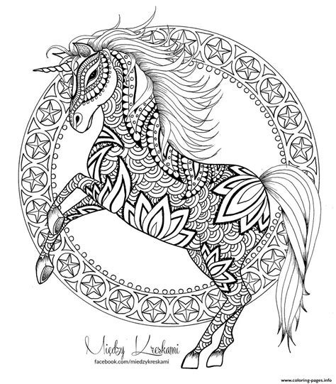 Unicorn coloring pages with mandalas