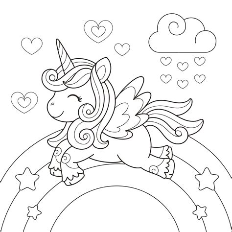 Unicorn coloring pages with rainbow