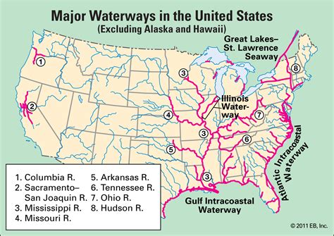 Major waterways and coastlines in the United States