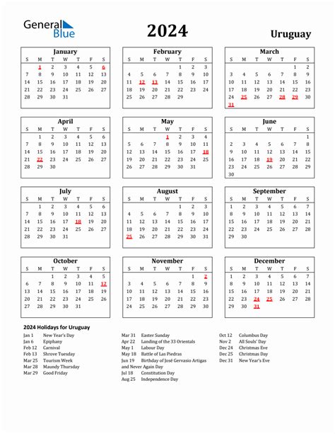 Uruguay Calendar Holidays