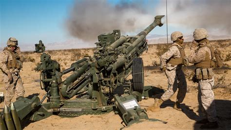 US Marines in Artillery Training