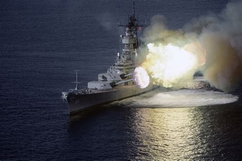 US Navy battleship gunfire