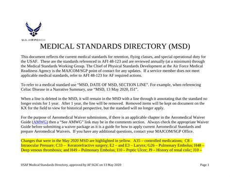 USAF Officer Medical Standards