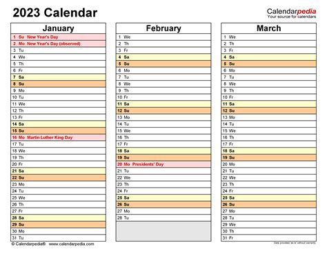 USF Calendar Templates