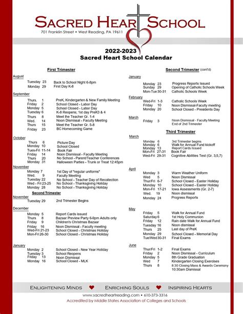 How to Use the Sacred Heart Academic Calendar