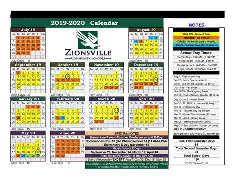 Using the Zionsville Schools Calendar for Time Management