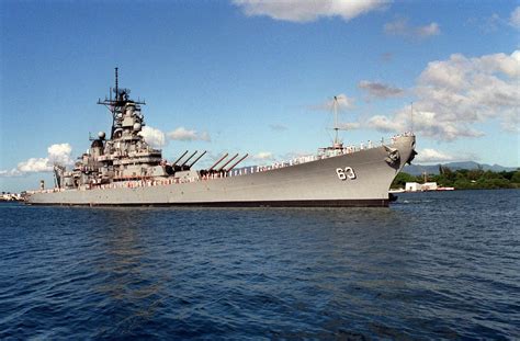 USS Missouri (BB-63) underway at sea in the 1950s