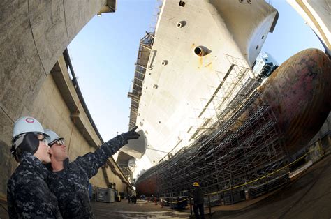 USS Ronald Reagan in dry dock for maintenance