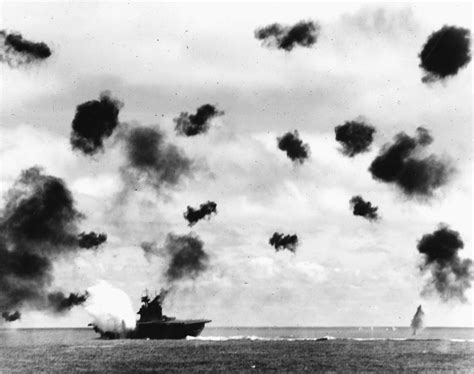 The USS Yorktown being torpedoed by the Japanese submarine I-168