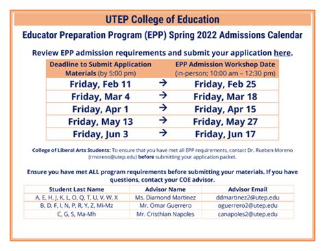 UTEP Deadline Calendar