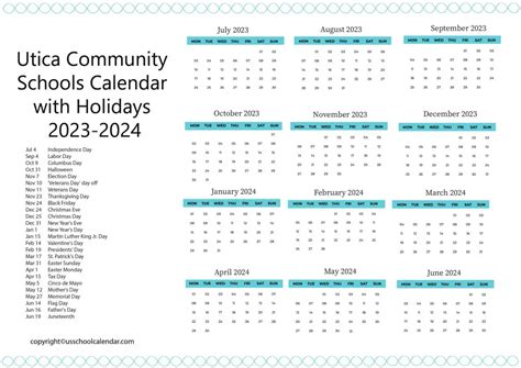 Utica Community Schools Calendar