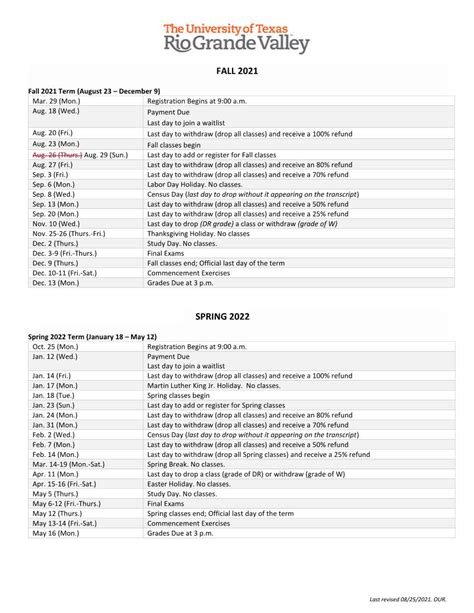 UTRGV Academic Calendar