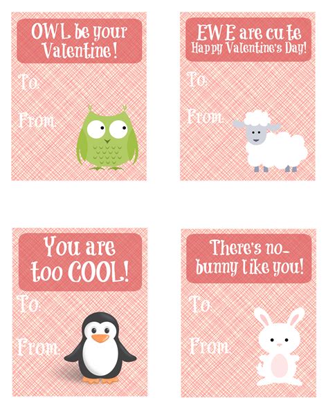 Valentine Card Printables with Cute Animals