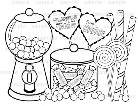 Valentine coloring pages with sweet treats