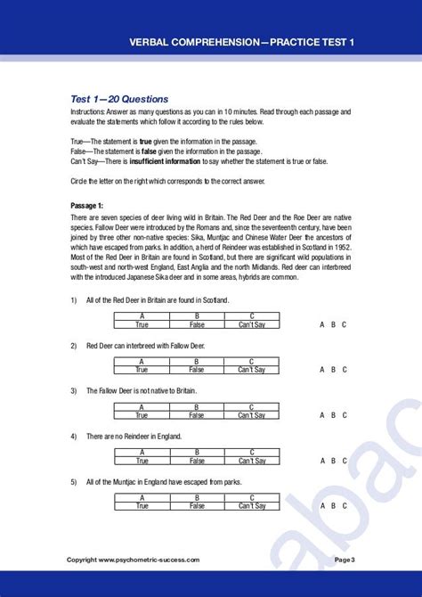 Verbal Comprehension Test Questions