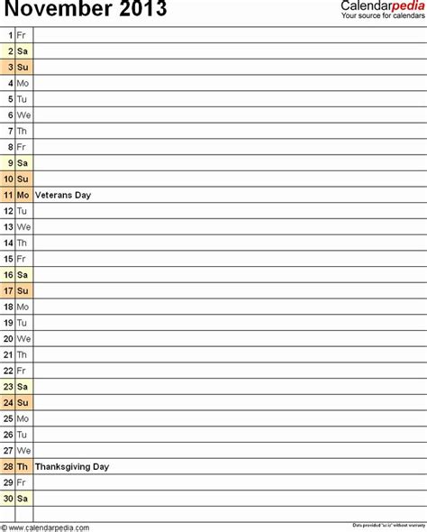 Vertical calendar templates