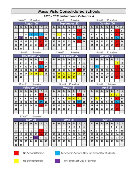 Vista USD School Calendar Overview