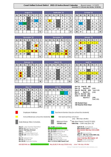 Vista USD School Calendar Image 3