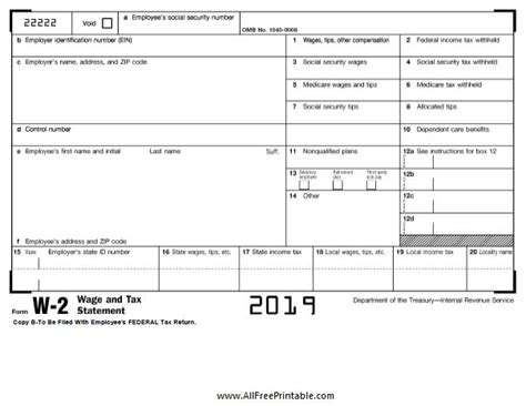 W2 form printable template