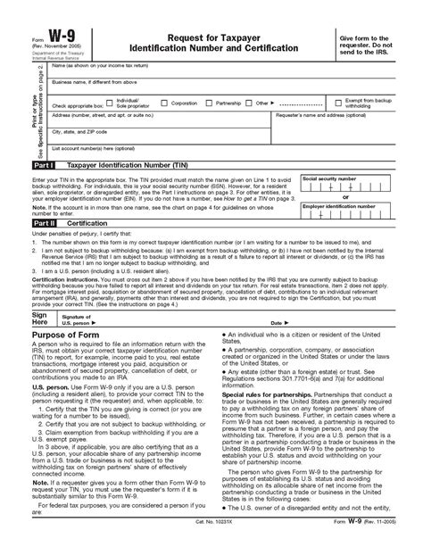 W9 Form Printable Usage