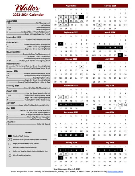 Waller ISD Calendar Dates