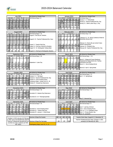 Washoe County Schools Calendar Image 1