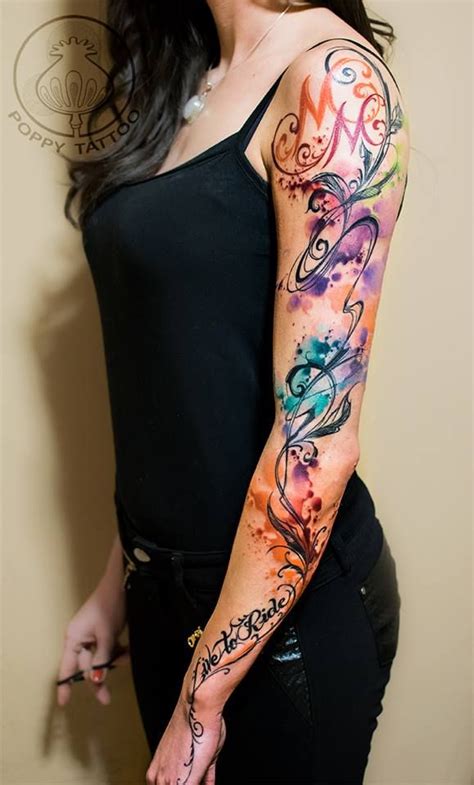 Watercolor Sleeve Tattoo Designs for Women