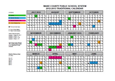 WCPSS Traditional Calendar Structure