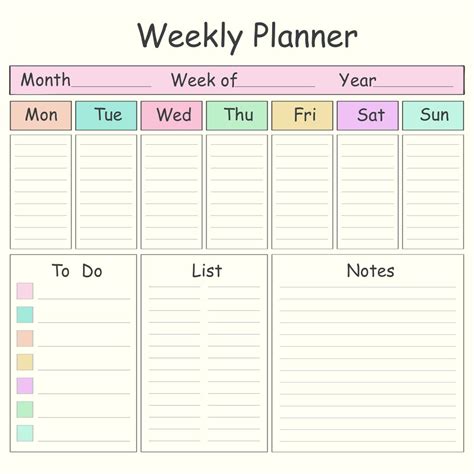 Weekly blank calendar template